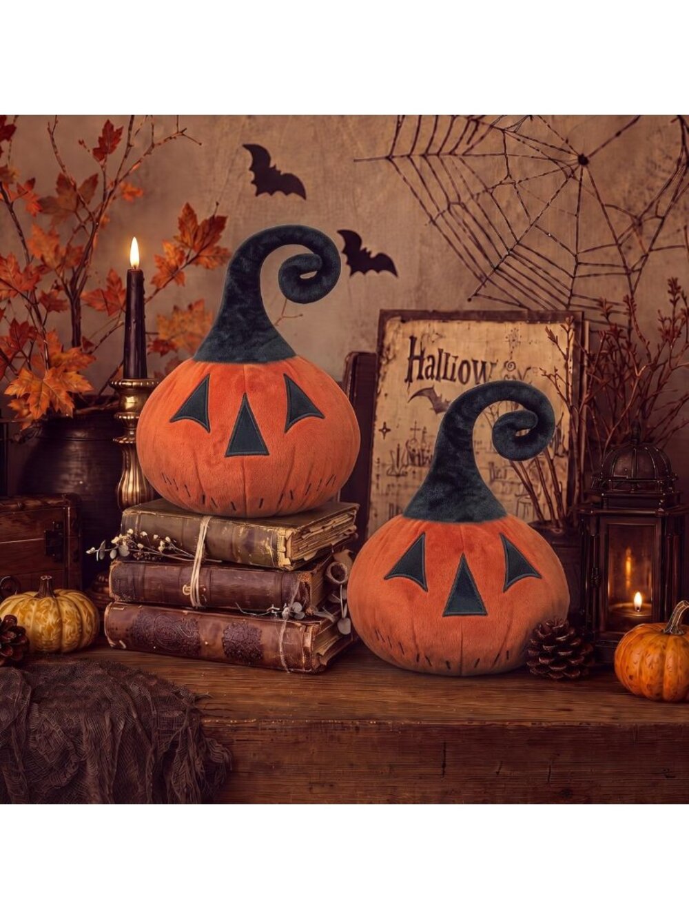 Set of 2 Vintage Pumpkin Decor - Primitive Halloween & Fall Home Accent